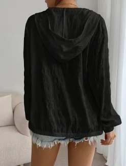 Women's Casual Jacket Breathable Comfortable Zipper Casual Plain Vacation Street Casual Daily Wear Zipper Regular Hooded Regular Fit Long Sleeve Outerwear Black White Purple Summer Spring