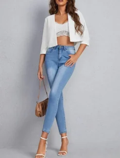 Women's Casual Jacket Comfortable Breathable Open Front Casual Plain Vacation Street Casual Daily Wear Open Front Short V Neck Regular Fit Long Sleeve Outerwear Navy Black White Summer Spring