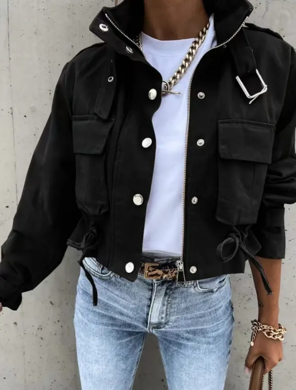 Women's Casual Jacket Comfortable Breathable Zipper Print Casual Color Block Vacation Street Casual Daily Wear Zipper Short Turndown Regular Fit Long Sleeve Outerwear Black White Yellow Spring Fall