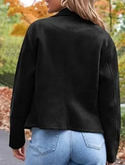 Women's Casual Jacket Comfortable Breathable Zipper Pocket Casual Plain Vacation Street Casual Daily Wear Zipper Short Lapel Regular Fit Long Sleeve Outerwear Black Brown Army Green Spring Fall