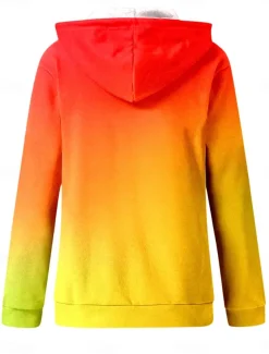 Women's Casual Jacket Hoodie Jacket Outdoor Street Daily Wear Fall Winter Regular Coat Regular Fit Thermal Warm Breathable Stylish Casual Jacket Long Sleeve Color Gradient with Pockets Print Orange