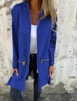 Women's Casual Jacket Hoodie Jacket Breathable Comfortable Zipper Pocket Casual Plain Vacation Street Daily Wear Going out Zipper Regular Hooded Regular Fit Long Sleeve Outerwear Black Red Blue