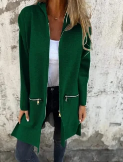 Women's Casual Jacket Hoodie Jacket Breathable Comfortable Zipper Pocket Casual Plain Vacation Street Daily Wear Going out Zipper Regular Hooded Regular Fit Long Sleeve Outerwear Black Red Blue