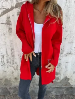 Women's Casual Jacket Hoodie Jacket Breathable Comfortable Zipper Pocket Casual Plain Vacation Street Daily Wear Going out Zipper Regular Hooded Regular Fit Long Sleeve Outerwear Black Red Blue