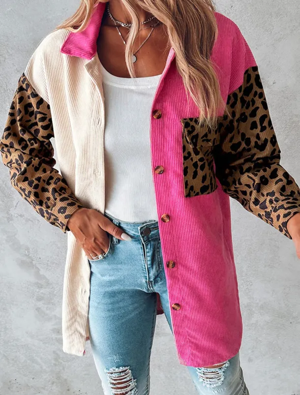 Women's Casual Jacket Outdoor Buttons Leopard Windproof Fashion Regular Fit Outerwear Long Sleeve Fall Blue S