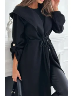 Women's Casual Jacket Outdoor Patchwork Solid Color Windproof Fashion Loose Fit Outerwear Long Sleeve Fall Black S