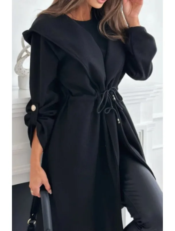 Women's Casual Jacket Outdoor Patchwork Solid Color Windproof Fashion Loose Fit Outerwear Long Sleeve Fall Black S