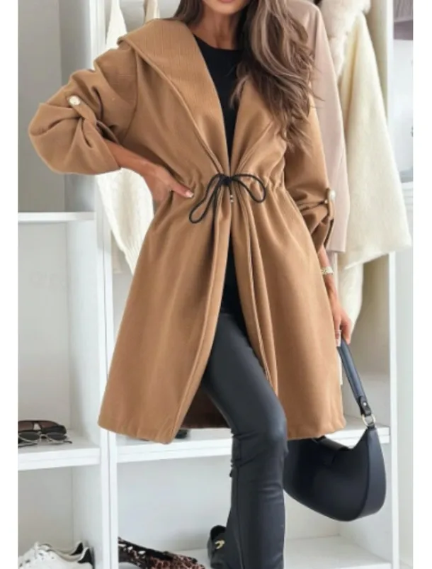 Women's Casual Jacket Outdoor Patchwork Solid Color Windproof Fashion Loose Fit Outerwear Long Sleeve Fall Black S