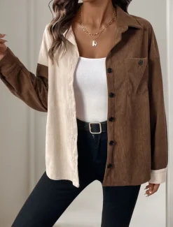 Women's Casual Jacket Outdoor Street Daily Wear Fall Winter Regular Coat Regular Fit Thermal Warm Breathable Stylish Casual Jacket Long Sleeve Plain with Pockets Brown