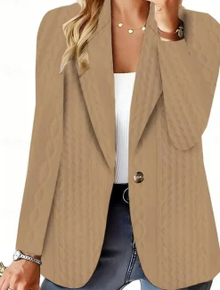 Women's Casual Jacket Textured Jackets Adjustable Solid Color Casual / Daily Stylish Regular Fit Outerwear Long Sleeve Spring White S