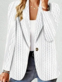 Women's Casual Jacket Textured Jackets Adjustable Solid Color Casual / Daily Stylish Regular Fit Outerwear Long Sleeve Spring White S