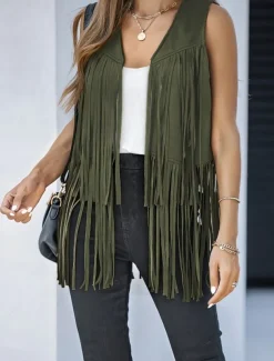 Women's Casual Jacket Vest Breathable Comfortable Tassel Casual Plain Vacation Street Casual Daily Wear Open Front Regular V Neck Regular Fit Sleeveless Outerwear Black Pink Sky Blue Summer