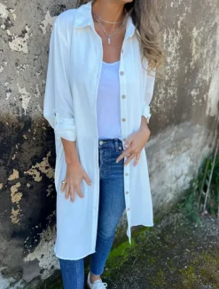 Women's Casual Jacket Warm Breathable Buttons Casual Plain Vacation Street Daily Wear Going out Single Breasted Long Lapel Regular Fit Long Sleeve Outerwear Black White Khaki Spring Fall