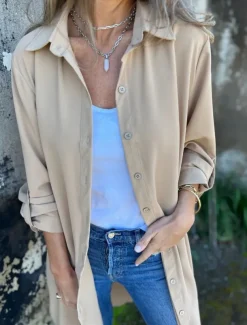 Women's Casual Jacket Warm Breathable Buttons Casual Plain Vacation Street Daily Wear Going out Single Breasted Long Lapel Regular Fit Long Sleeve Outerwear Black White Khaki Spring Fall