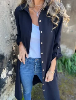 Women's Casual Jacket Warm Breathable Buttons Casual Plain Vacation Street Daily Wear Going out Single Breasted Long Lapel Regular Fit Long Sleeve Outerwear Black White Khaki Spring Fall