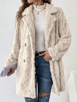 Women's Casual Jacket Warm Comfortable Adjustable Fashion Solid Color Daily Open Front Regular Turndown Regular Fit Long Sleeve Outerwear Beige Spring Fall