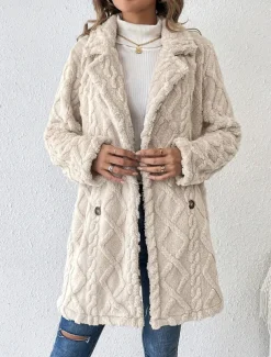 Women's Casual Jacket Warm Comfortable Adjustable Fashion Solid Color Daily Open Front Regular Turndown Regular Fit Long Sleeve Outerwear Beige Spring Fall