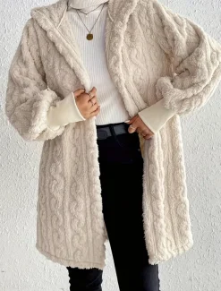 Women's Casual Jacket Warm Comfortable Adjustable Fashion Solid Color Daily Open Front Regular Turndown Regular Fit Long Sleeve Outerwear Beige Spring Fall