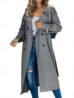 Women's Casual Jacket Work Button Solid Color Windproof Fashion Loose Fit Outerwear Long Sleeve Fall Black S