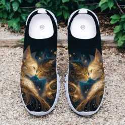 Women's Cat Print Flyknit Sneakers with Lightweight Design - Stylish Casual Shoes for Everyday Wear and Outdoor Activities