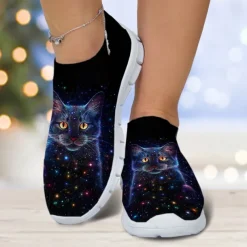 Women's Cat Print Flyknit Sneakers with Lightweight Design - Stylish Casual Shoes for Everyday Wear and Outdoor Activities