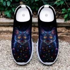 Women's Cat Print Flyknit Sneakers with Lightweight Design - Stylish Casual Shoes for Everyday Wear and Outdoor Activities
