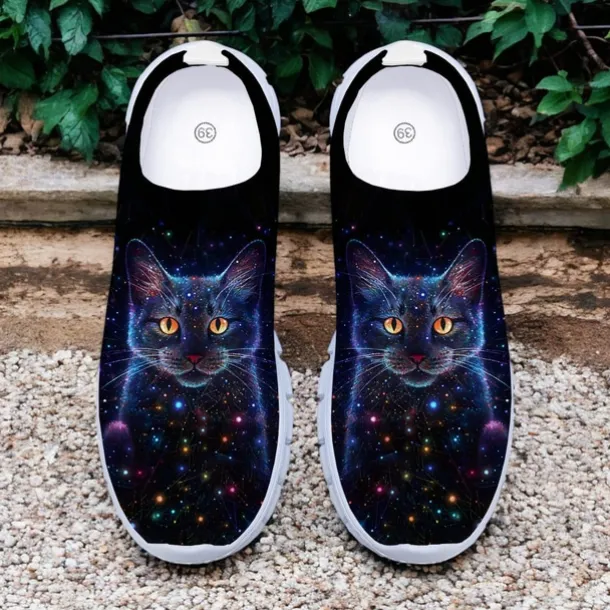 Women's Cat Print Flyknit Sneakers with Lightweight Design - Stylish Casual Shoes for Everyday Wear and Outdoor Activities