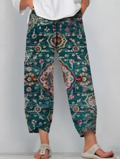 Women's Chinos Baggy Pants Beach Shorts Vacation Vintage Ethnic Style Ankle-Length High Waist Graphic Patchwork Drawstring Printing Thermal Warm Soft Breathable Micro-elastic Formal Vacation Street