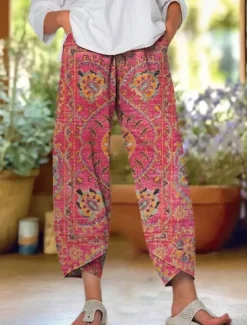 Women's Chinos Baggy Pants Beach Shorts Vacation Vintage Ethnic Style Ankle-Length High Waist Graphic Patchwork Drawstring Printing Thermal Warm Soft Breathable Micro-elastic Formal Vacation Street