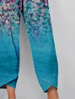 Women's Chinos Baggy Pants Vacation Vintage Ethnic Style Ankle-Length High Waist Floral Graphic Gradient Patchwork Drawstring Printing Breathable Micro-elastic Vacation Street Causal Lake blue Light