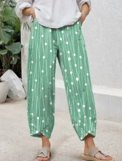 Women's Chinos Baggy Pants Casual Ankle-Length High Waist Graphic Geometric Patchwork Drawstring Printing Thermal Warm Breathable Micro-elastic Casual Daily Violet Robin's Egg Blue Green Khaki Summer