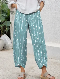 Women's Chinos Baggy Pants Casual Ankle-Length High Waist Graphic Geometric Patchwork Drawstring Printing Thermal Warm Breathable Micro-elastic Casual Daily Violet Robin's Egg Blue Green Khaki Summer