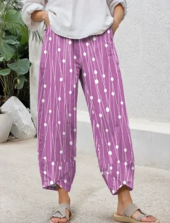 Women's Chinos Baggy Pants Casual Ankle-Length High Waist Graphic Geometric Patchwork Drawstring Printing Thermal Warm Breathable Micro-elastic Casual Daily Violet Robin's Egg Blue Green Khaki Summer