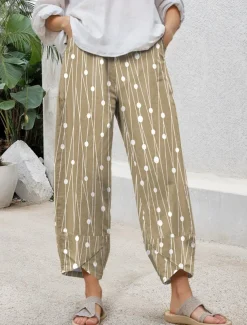 Women's Chinos Baggy Pants Casual Ankle-Length High Waist Graphic Geometric Patchwork Drawstring Printing Thermal Warm Breathable Micro-elastic Casual Daily Violet Robin's Egg Blue Green Khaki Summer