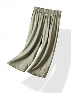 Women's Chinos Fashion Basic Full Length Medium Waist Plain Pocket Comfort Outdoor Inelastic Vacation Street Daily Earth Yellow Violet White Army Green Summer Spring Loose Fit