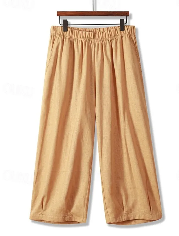 Women's Chinos Fashion Basic Full Length Medium Waist Plain Pocket Comfort Outdoor Inelastic Vacation Street Daily Earth Yellow Violet White Army Green Summer Spring Loose Fit