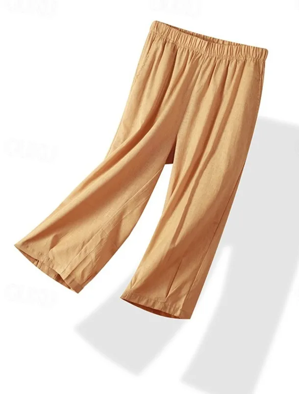 Women's Chinos Fashion Basic Full Length Medium Waist Plain Pocket Comfort Outdoor Inelastic Vacation Street Daily Earth Yellow Violet White Army Green Summer Spring Loose Fit