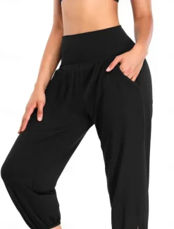 Women's Chinos Fashion Streetwear Ankle-Length High Waist Plain Pocket Elastic Waistband Comfy Soft Comfortable Micro-elastic Outdoor Street Black White Pink Gray Summer Spring Regular Fit