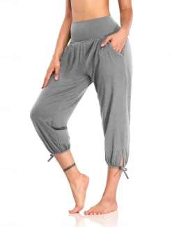 Women's Chinos Fashion Streetwear Ankle-Length High Waist Plain Pocket Elastic Waistband Comfy Soft Comfortable Micro-elastic Outdoor Street Black White Pink Gray Summer Spring Regular Fit