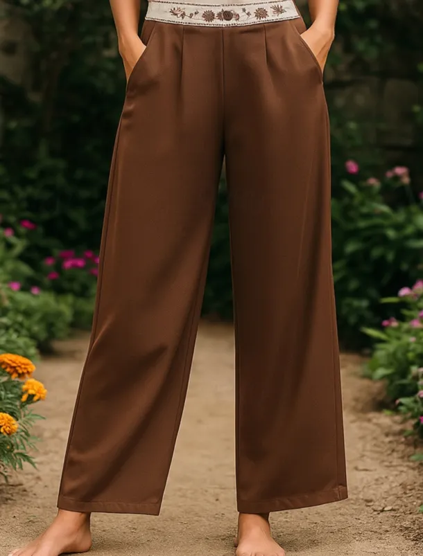 Women's Chinos Pants Trousers Vacation Vintage Fashion Full Length High Waist Floral Drawstring Embroidered Pocket Comfort Outdoor Stretchy Vacation Street Daily White Yellow Navy Blue Coffee Summer