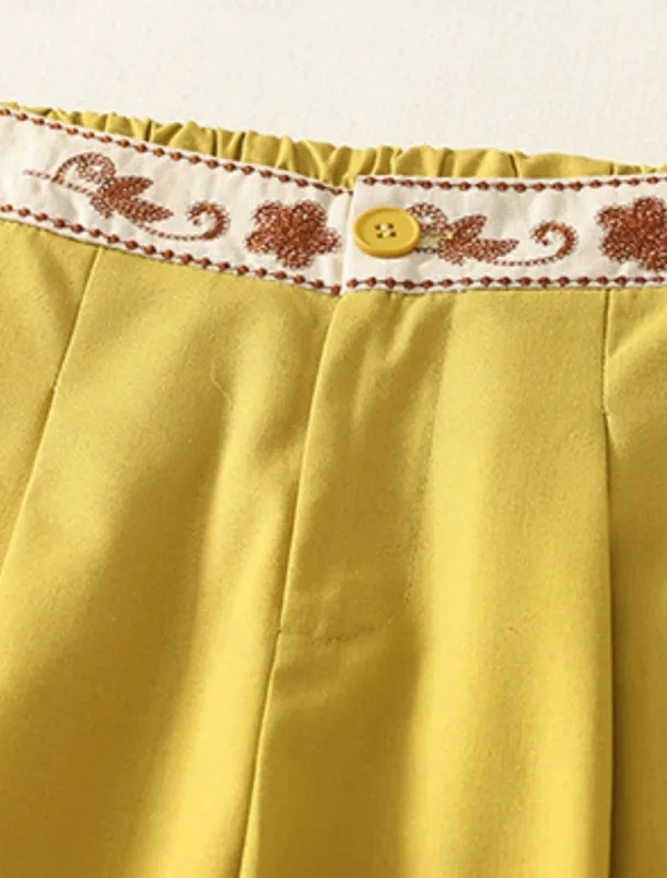 Women's Chinos Pants Trousers Vacation Vintage Fashion Full Length High Waist Floral Drawstring Embroidered Pocket Comfort Outdoor Stretchy Vacation Street Daily White Yellow Navy Blue Coffee Summer