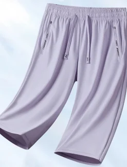 Women's Chinos Shorts Basic Casual Knee Length High Waist Solid Color Pocket Elastic Waistband Comfy Soft Comfortable Micro-elastic Outdoor Street Black Pink Purple Gray Summer Regular Fit