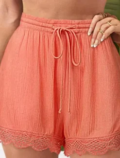 Women's Chinos Shorts Basic Casual Short High Waist Plain Elastic Drawstring Design High Cut Breathability Soft Micro-elastic Casual Daily Weekend Wine Lake Blue Black White Summer Spring Regular Fit