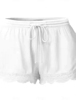 Women's Chinos Shorts Basic Casual Short High Waist Plain Elastic Drawstring Design High Cut Breathability Soft Micro-elastic Casual Daily Weekend Wine Lake Blue Black White Summer Spring Regular Fit