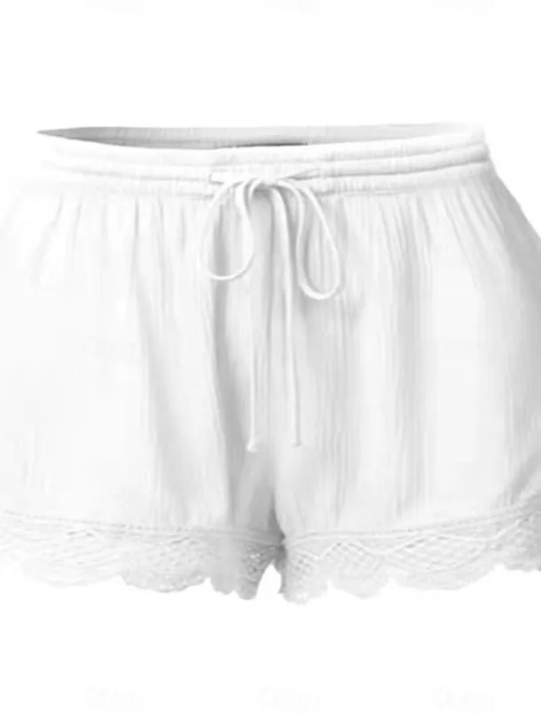 Women's Chinos Shorts Basic Casual Short High Waist Plain Elastic Drawstring Design High Cut Breathability Soft Micro-elastic Casual Daily Weekend Wine Lake Blue Black White Summer Spring Regular Fit