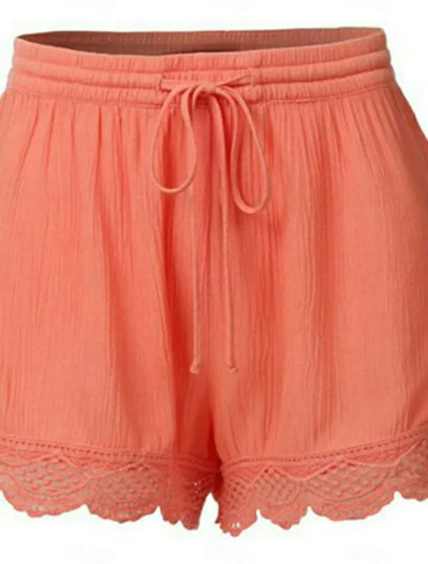 Women's Chinos Shorts Basic Casual Short High Waist Plain Elastic Drawstring Design High Cut Breathability Soft Micro-elastic Casual Daily Weekend Wine Lake Blue Black White Summer Spring Regular Fit