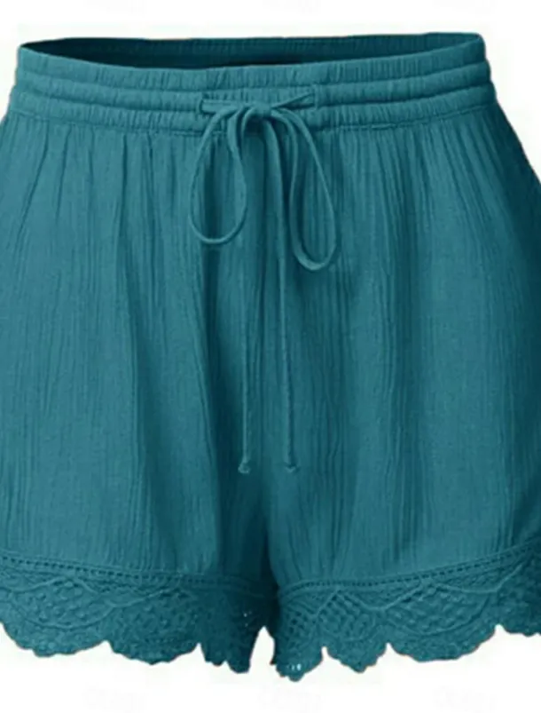 Women's Chinos Shorts Basic Casual Short High Waist Plain Elastic Drawstring Design High Cut Breathability Soft Micro-elastic Casual Daily Weekend Wine Lake Blue Black White Summer Spring Regular Fit