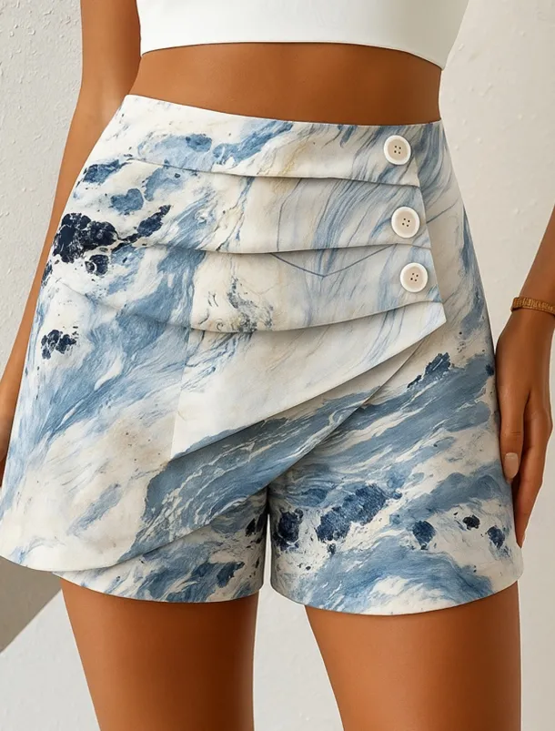 Women's Chinos Shorts Elegant Vacation Vintage Short High Waist Graphic Abstract Layered Micro-elastic Outdoor Street Daily Golden Black Blue Summer Spring