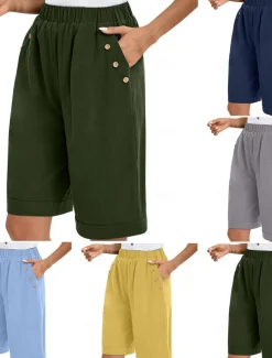 Women's Chinos Shorts Fashion Basic Casual Short High Waist Plain Pocket Drawstring Comfort Outdoor Micro-elastic Vacation Street Daily Grey Yellow Navy Blue Sky Blue Summer Spring Loose Fit