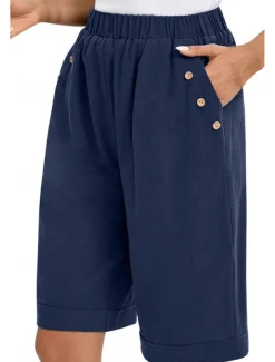 Women's Chinos Shorts Fashion Basic Casual Short High Waist Plain Pocket Drawstring Comfort Outdoor Micro-elastic Vacation Street Daily Grey Yellow Navy Blue Sky Blue Summer Spring Loose Fit